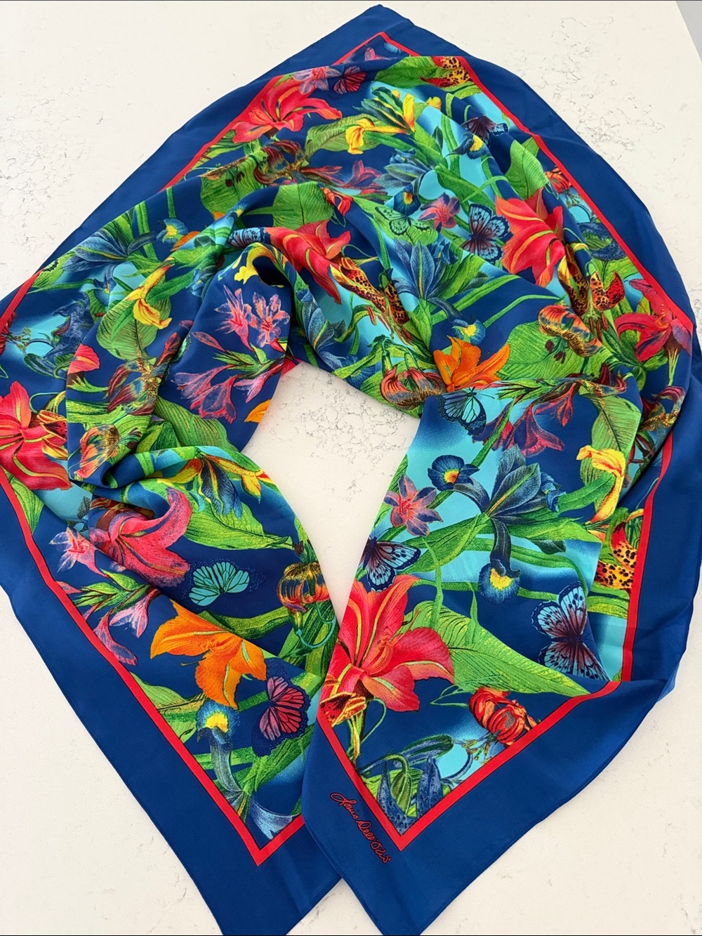 Vintage Louis Dell’ Olio Silk Scarf Oversized Tropical Floral
